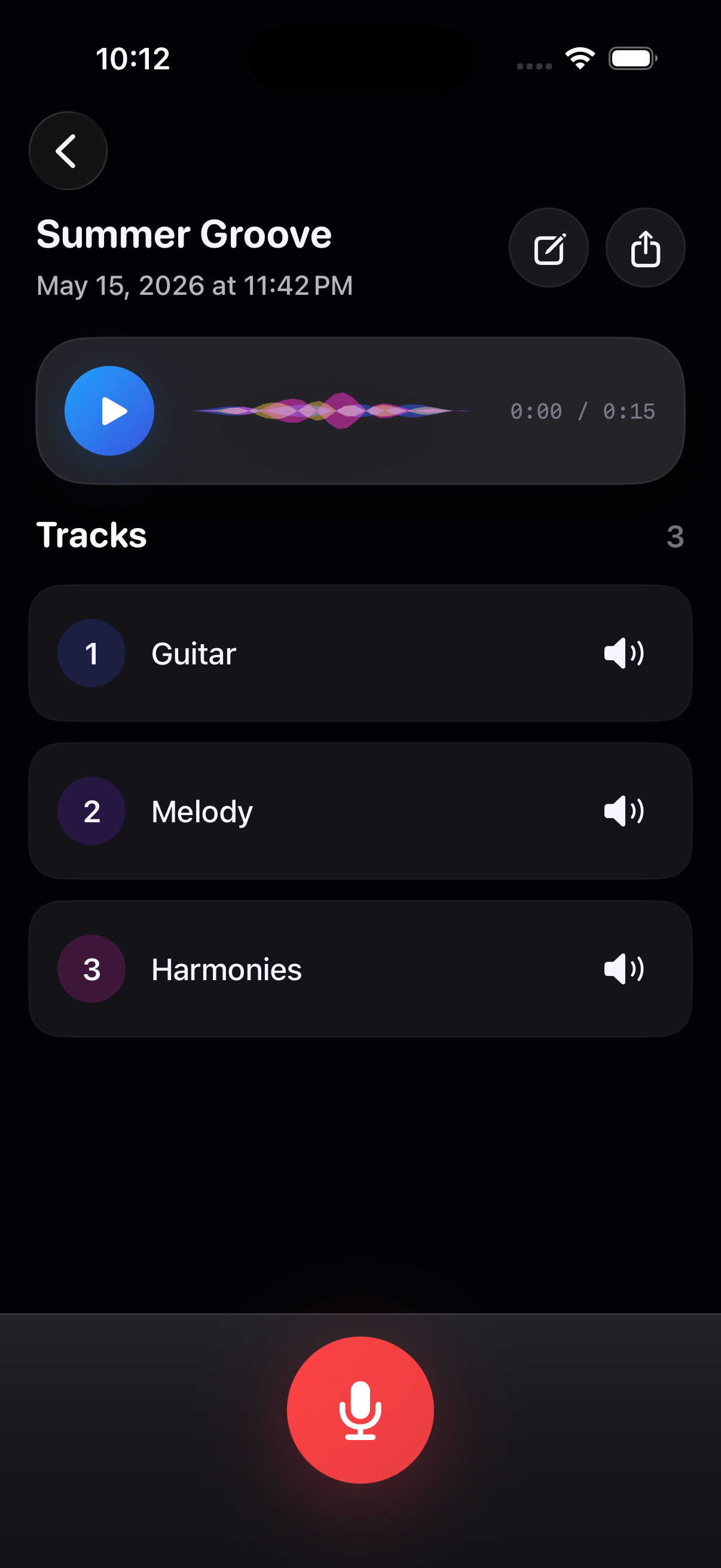 Musilab audio memo screen